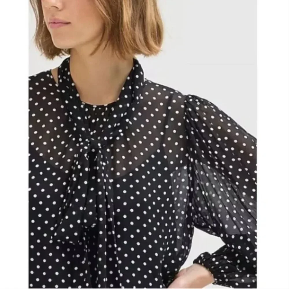 J. Crew Puff Sleeve Top in Lightweight Chiffon Polka Dot